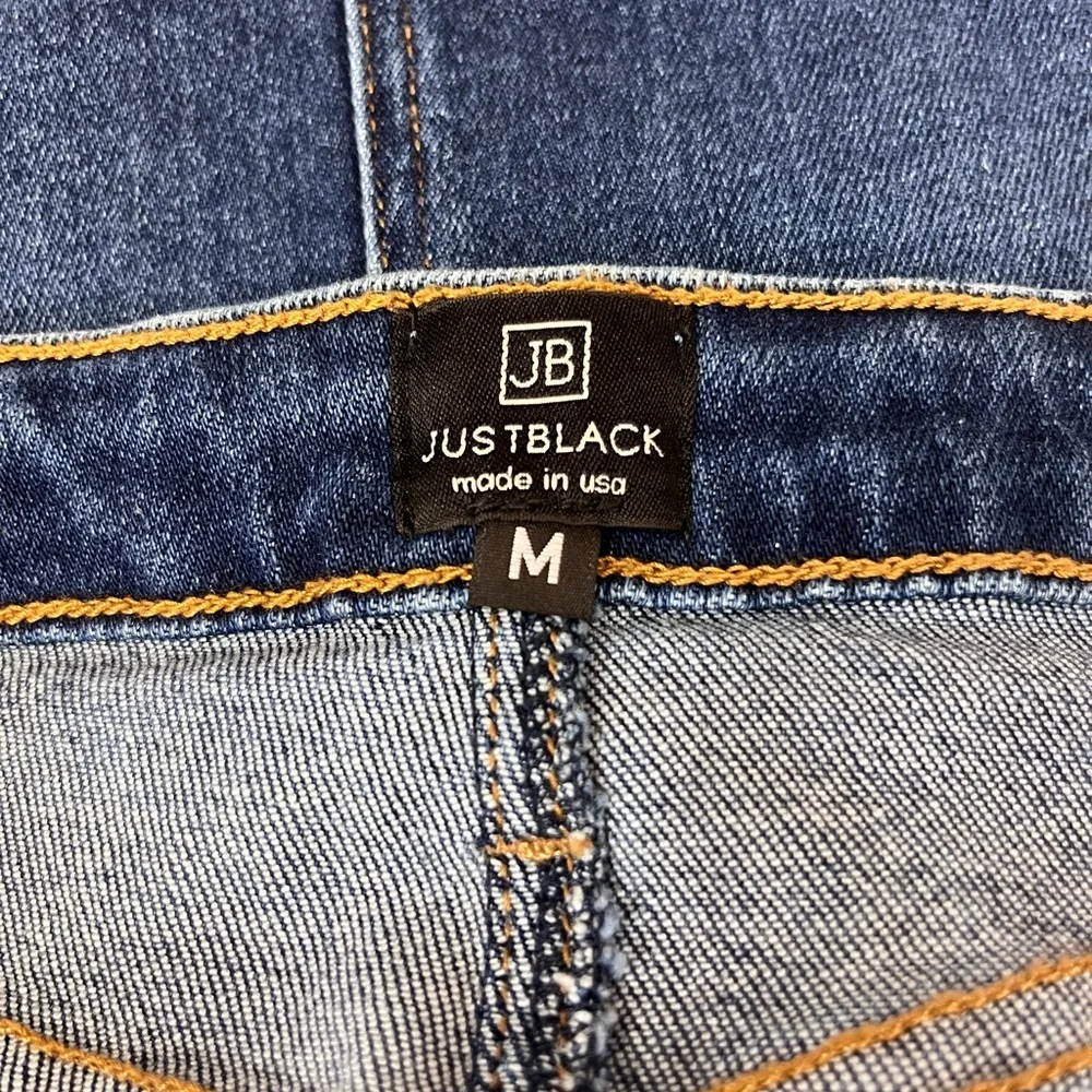 Just Black Denim Skirt Medium High Waist Stretch Knee Length Patch Pocket USA - Picture 6 of 8